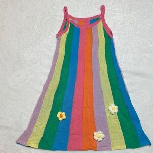 NWOT Colorful Striped Kids Dress with knit flower details 4/5